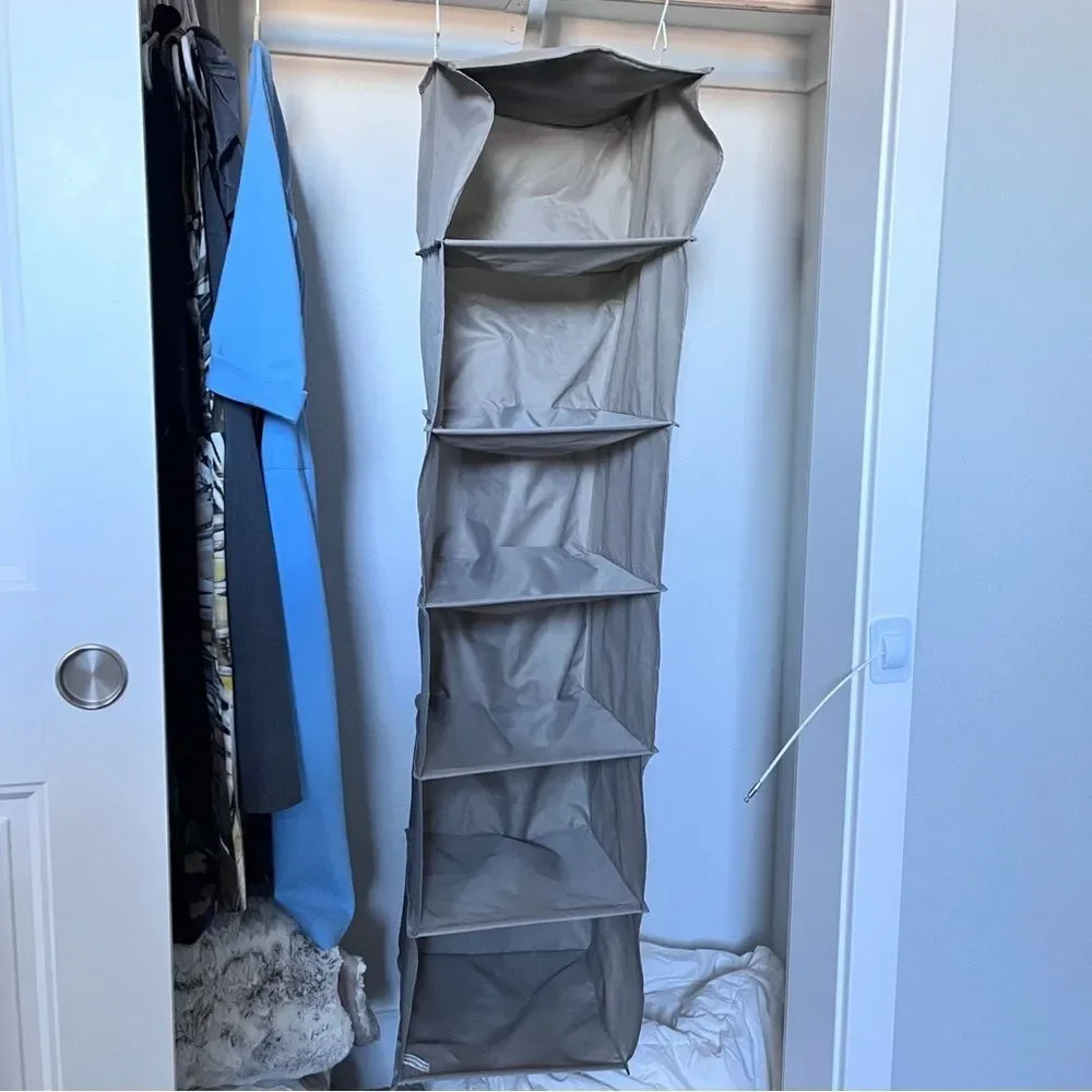 Gray Hanging Closet Organizer 6-Tier Hanging Closet Shelf Organizer Grey